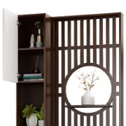 Élévé Display Divider Cabinet – Natural Wood with Decorative Panel.
