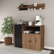 Tavric Coffee Corner Cabinet – Natural Wood with Black Accent Panel
