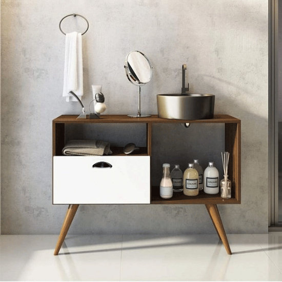 Varino – Natural Wood Sink Console with Open Storage