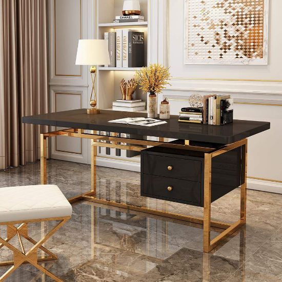 Alpha Gold Frame Desk - Natural wood.