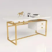 Alpha Gold Frame Desk - Natural wood.
