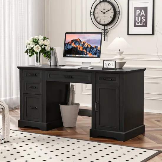 Heritage Black Executive Desk – Natural Wood