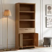 Rialto – Natural Wood Bookcase with Woven Rattan Doors