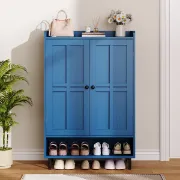Mavine – Blue Natural Wood Shoe Cabinet