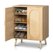 Rubena – Natural Wood Shoe Cabinet with Rattan Front
