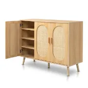 Rubena – Natural Wood Shoe Cabinet with Rattan Front (Three Doors)