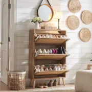 Soline – Natural Wood & Rattan Shoe Cabinet