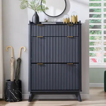 Lévon – Wavy Natural Wood Shoe Cabinet with Faux Marble Top