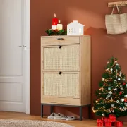 Éloree – Natural Wood & Rattan Shoe Cabinet
