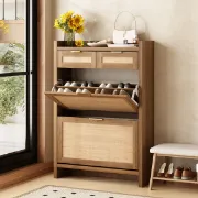 Rivanne - Natural Wood Shoe Cabinet with Rattan Front