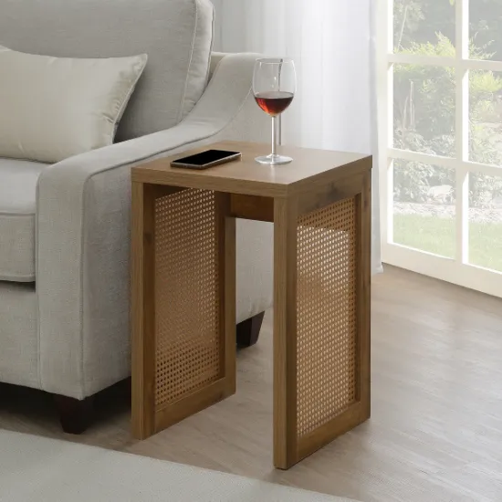 Siems Side Table with Rattan Panels – Natural Wood