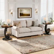 Cairo Side Table with Curved Design & Lower Shelf – Natural Wood