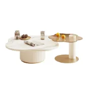 Eclipse – Modern Coffee Table Set with Marble-Effect Top – Natural Wood