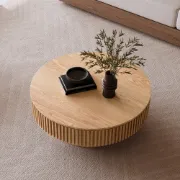 Elyra Round Coffee Table with Hidden Storage – Natural Wood