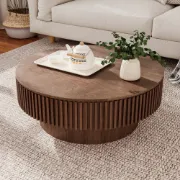 Elyra Round Coffee Table with Hidden Storage – Natural Wood