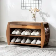 Picture of Arvena Small Natural Wood Shoe Bench with Storage