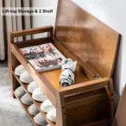 Picture of Arvena Small Natural Wood Shoe Bench with Storage
