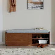 Picture of Elara Storage Bench with Cushioned Seat – Natural Wood