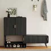 Lunaro – Modular Shoe Cabinet with Sliding Bench | Natural Wood