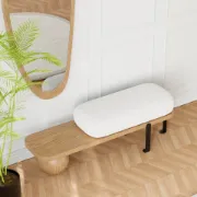 صورة Orin Sculpted Bench – Natural Wood & Upholstered Seat