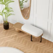 صورة Orin Sculpted Bench – Natural Wood & Upholstered Seat