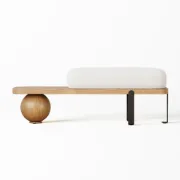 صورة Orin Sculpted Bench – Natural Wood & Upholstered Seat