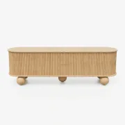 Oniro Long Media Console with Fluted Sliding Panels – Natural Wood